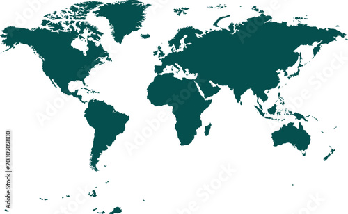 Dark Teal World Map Silhouette Vector with Country Borders Geographic Design