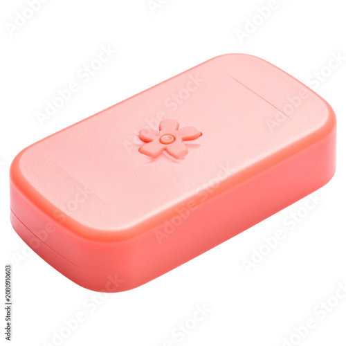 Top view perspective of pink metal storage tin case with embossed cherry blossom emblem minimalist jewelry container sweet treats candy box package model