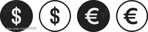 International currency coin icon set, gold financial symbols, editable vector icons for global currency exchange, fintech, commerce, and international business.