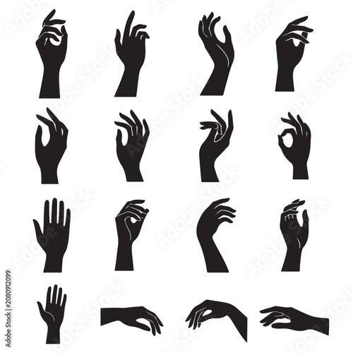 Elegant Feminine Hand Gesture Silhouette Vector Set with Expressive Fashion Poses