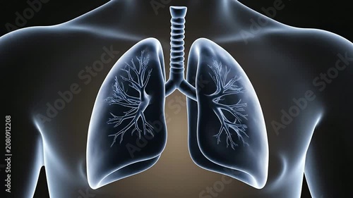 Stylized 4K CGI Animation Of Human Lungs Expanding And Contracting With Detailed Motion Set Against A Dark Background For Medical And Educational Use