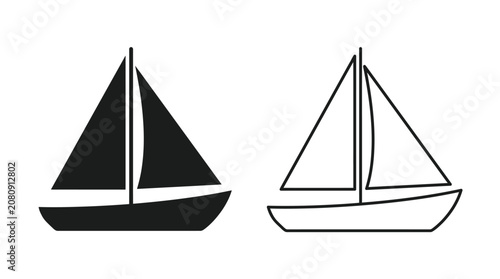 Sailboat Silhouette In Black And White Linear Graphic Style Silhouette