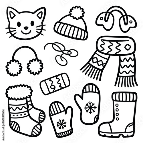 冬服と猫のベクターイラスト