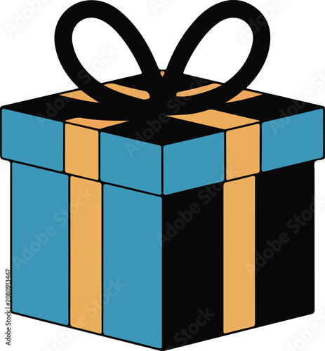 Blue Gift Box with Yellow Ribbon Flat Vector