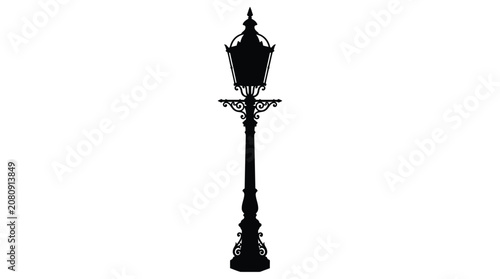 Ornate street lamp silhouette on a white background