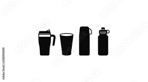 Assorted Beverage Containers In Black Silhouette drink