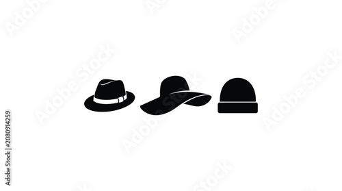 Variety Of Hats In Black Silhouette headwear