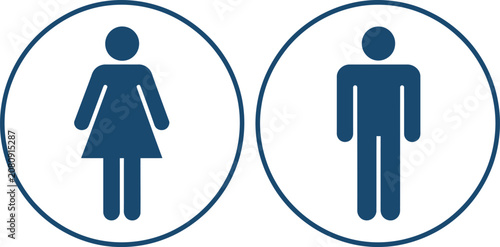 Restroom toilet, symbol icon set, male and female bathroom signs, public restroom silhouette icons, editable vector symbols on white background.