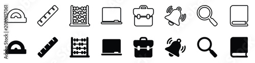 Canvastavla A set of eight distinct icons representing essential school items and concepts,