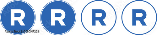 Registered, trademark symbol icon set, black and blue trademark signs for legal documents, brand protection, websites, and digital design.