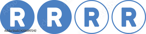 Registered trademark symbol icon set, black and blue legal symbols on white background for branding, intellectual property, and business identity.