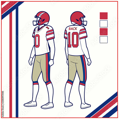 American football player uniform concept design with front and back view