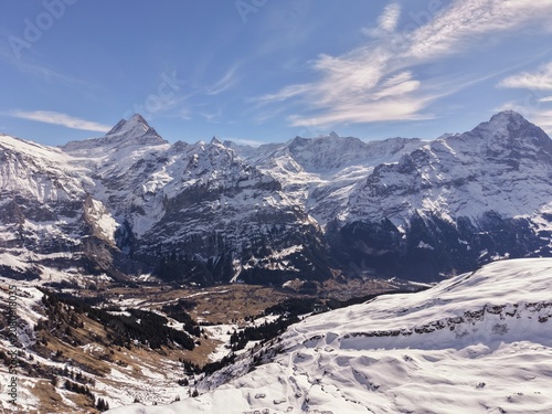 snow covered mountains in winter, winter mountain landscape, winter landscape in the alps