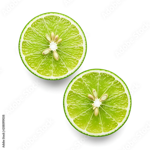 Two halves of a fresh lime fruit on white background transparent background