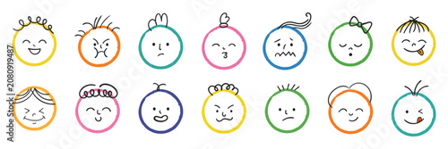 Obraz na plátne Hand drawn doodle face avatar icon set, minimal line art funny emotion character