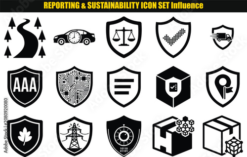 Recycling symbol with arrows within a shield shape two color pictogram style reuse circularity environment eco friendly sustainability waste conservation resource