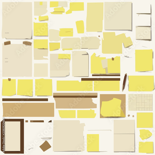Blank Sticky Notes and Torn Paper Pieces Vector Set - Scrapbook Design Elements Kit