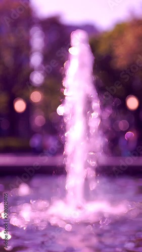 A Soft Purple Fountain Glows Enigmatically in a Lush Park, Creating a Dreamlike Atmosphere That Invites Serenity and Reflection
