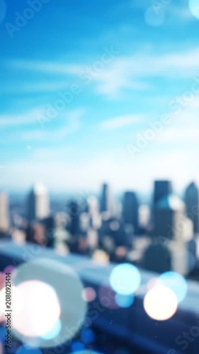 A Vibrant City Skyline Captured From Above, Showcasing Urban Architecture and Atmospheric Conditions in a Beautifully Blurred Perspective