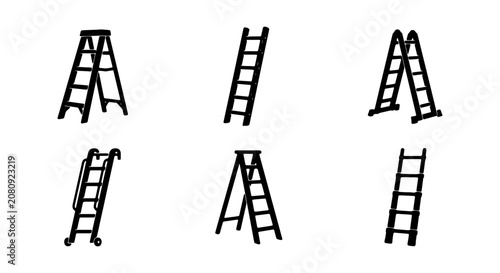Photography Vector Ladder Icons Set, Simple Outline Step Ladder and Extension Ladder Graphic
