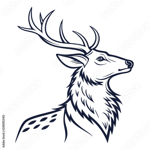Stylized head of a deer with antlers line art illustration wildlife portrait