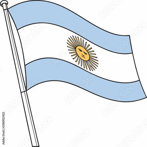 Waving flag of argentina with sun emblem illustration argentina national