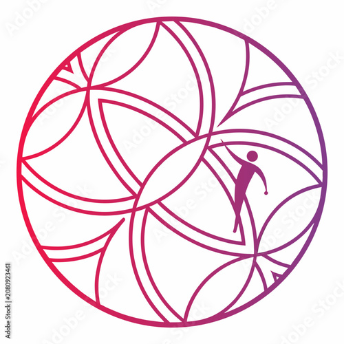 Abstract human figure climbing geometric circle pattern with climbing, geometric