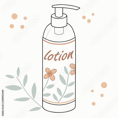 Cosmetic bottle of moisturizing lotion with delicate floral decorations