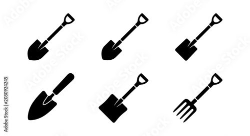 Konstfotografi Gardening Tools Vector Icons: Shovels, Spades, Forks for Agriculture and Horticu