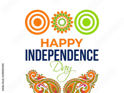 Decorative Independence Day typography with colorful mandala and paisley patterns on white background