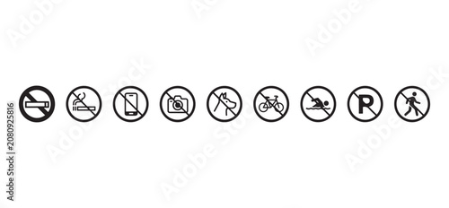 Fotografía No Entry Icon Set, Prohibition Signs Restriction Warning and Forbidden Outline S