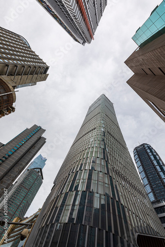 A view of skyscrapers from the bottom up