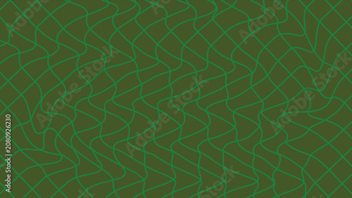 Abstract dark green wavy grid background with distorted geometric line pattern vector