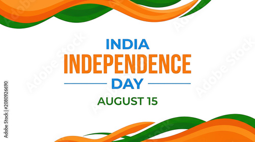Celebrating India Independence Day with Saffron and Green Abstract Waves on White Background