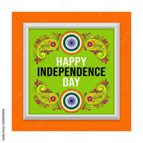 Celebrating Independence Day with Indian Flag Colors and Traditional Paisley Patterns in Square Frame