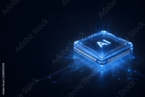 AI processor chip visualization for artificial intelligence and semiconductor technology marketing