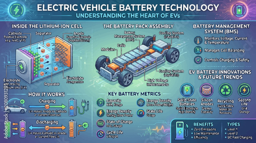 Fotografía Electric Vehicle Battery Technology Diagram.