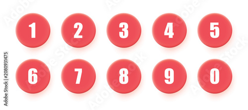 Simple number icon set. Red circle with white letter. EPS 10 vector background.