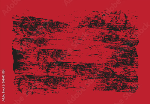 Quadro su tela Black and Red distressed grunge texture overlay with rough brush marks isolated on transparent background