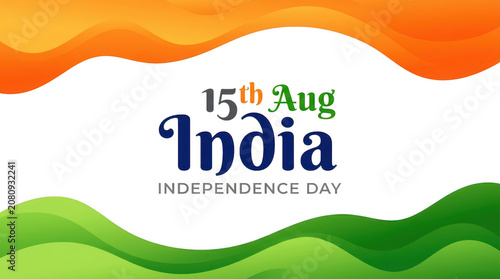 Celebrating India Independence Day with Saffron and Green Wavy Border Design on White Background