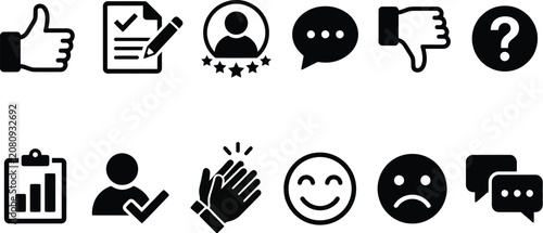 Fotografía Black icons for feedback ratings and user interactions on a white background