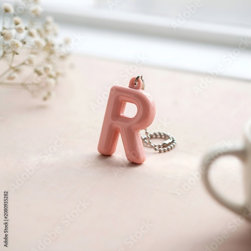 Close-Up Shot of a Romantic Pink Alphabet R Charm with a Delicate Chain and Heart Pendant