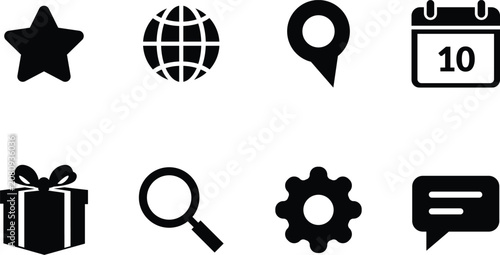 Black and white set of web and mobile interface icons