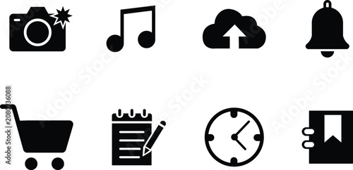 Collection of modern black and white icons for web and mobile applications