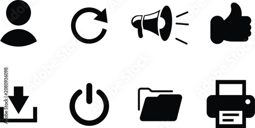 Collection of black and white computer interface icon set