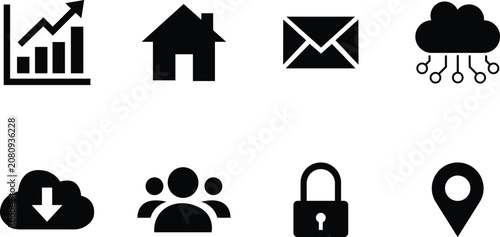 Collection of modern black icons for web and mobile applications