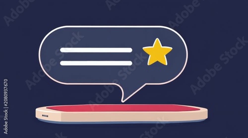 Hand-drawn chat bubble with star on abstract background representing conversation and rating concept for digital communication and feedback