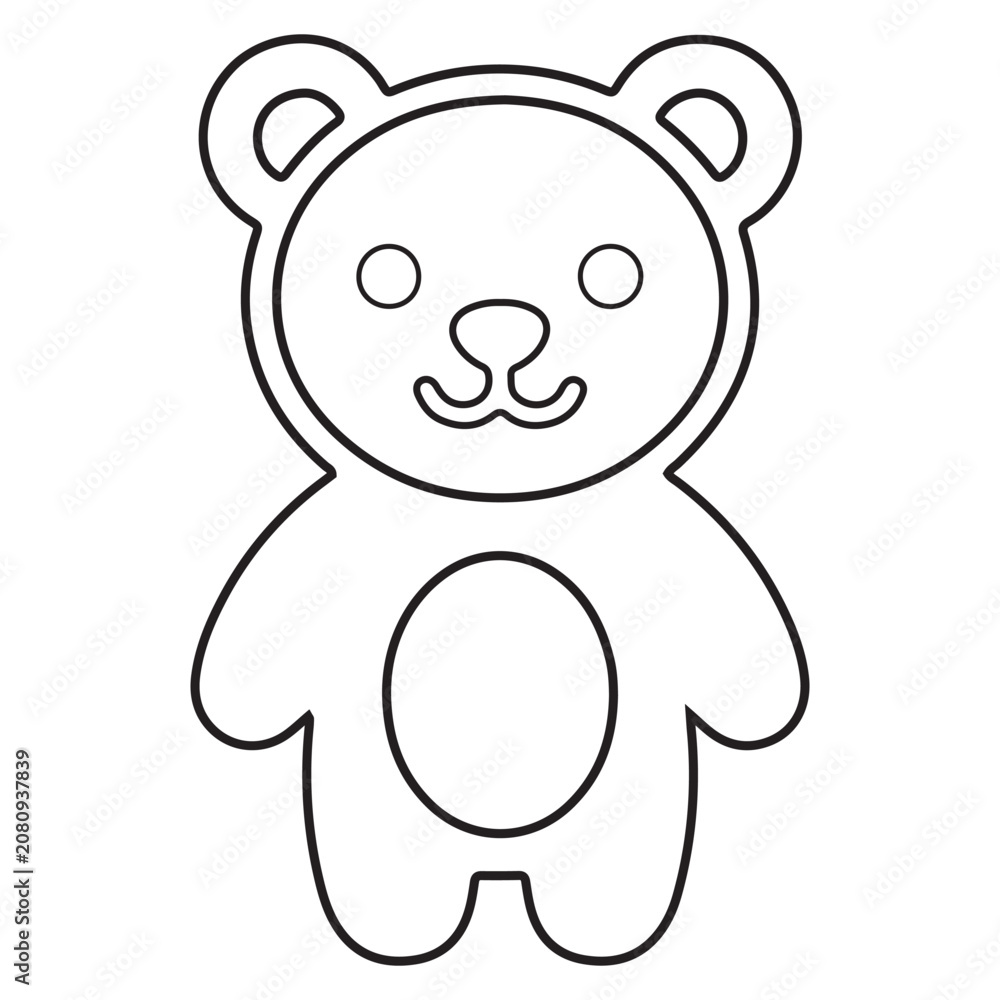 Fototapeta premium Cute Bear Animal Icon Outline Design Baby Teddy Bear Cartoon Face Minimal Line Art Vector Illustration