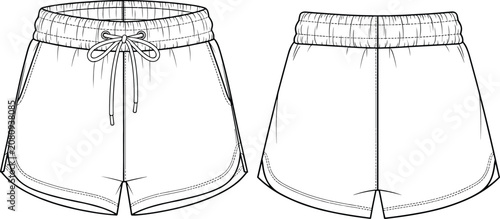 Φωτογραφία Fashion technical flat sketch of women's athletic dolphin shorts featuring an el