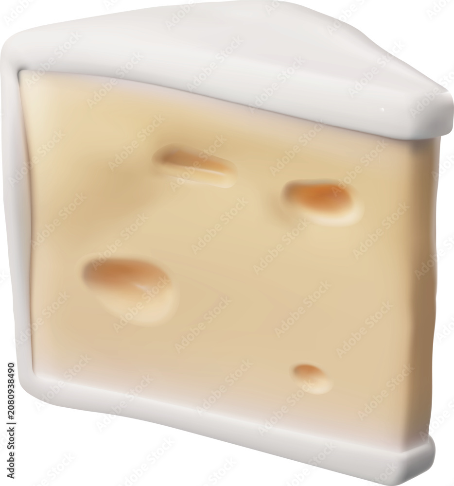 Obraz premium A 3D slice of traditional French cheese with a distinctive white moldy rind.